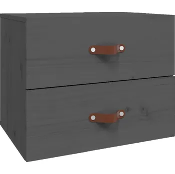 Noční stolek Závěsný Noční Stolek z Masivního Borovicového Dřeva, Šedý, 50x36x40 cm