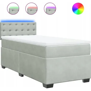 Postel Kontinentální postel s LED osvětlením, světle šedá, 190 x 90 x 100,5 cm
