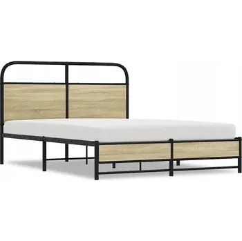 Postel Kovový rám postele 207 x 125 x 100 cm dub sonoma s čelem