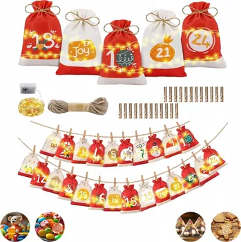 Vánoční dekorace 24 ks DIY adventní kalendář – sáčky, vyrob si sám, pro děti, na dárky