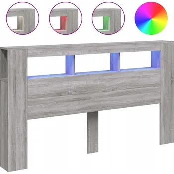Čelo Postele s LED RGB a úložným prostorem, dřevotříska, šedý dub Sonoma, 18