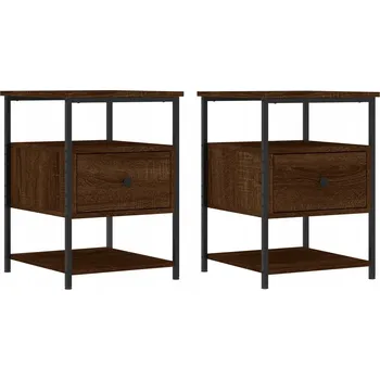 Noční stolek Noční stolek z materiálu na bázi dřeva a železným rámem, hnědý dub, 40x40 cm