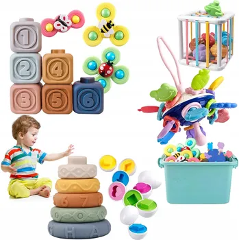 Hračka pro nejmenší Senzorická Hračka MONTESSORI Kousátko pro miminka 6v1