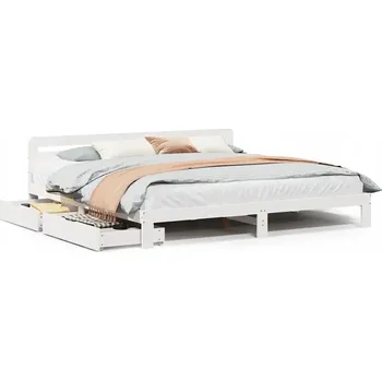 Postel Rám postele s čelem, bílá, 203,5 x 184 x 65,5 cm, masivní borovicové dřevo