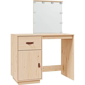 Toaletní stolek Dřevěný Toaletní Stolek se zrcadlem LED a Zásuvkami, Borovice, 95x50x133,5 cm