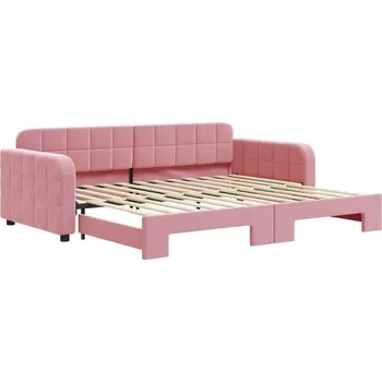 Pohovka Rozkládací postel-pohovka růžová 224x100x71 cm, samet, kov, dřevo