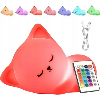 Lampička NOČNÍ LAMPA PRO DĚTI KOČIČKA LED BAREVNÁ SILIKON RGB MĚKKÁ SILIKONOVÁ