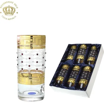 Sklenice Novoborské sklo Bohemia Sklenice 300 ml brus "kostka" s červenými křišťály - sada 6 ks