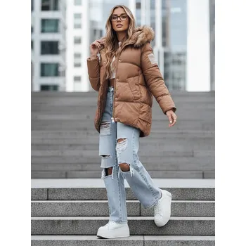 Dámská zimní bunda s kapucí velbloudí Dstreet Barva: Kamelowy, Velikost: XL