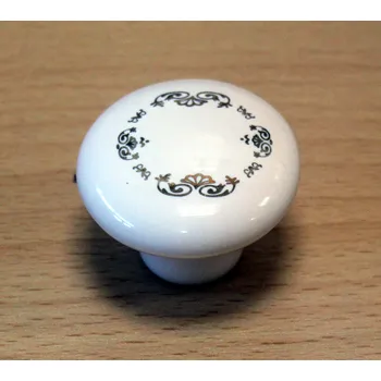 Nábytkové kování 11090 - knopka průměr 38mm - porcelánový zlatý ornament (Nábytková knopka o průměru 38 mm. Vhodné řešení pro nábytek v interiéru.)
