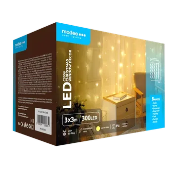 Vánoční dekorace Vánoční osvětlení LED modee C3006 300 LED 3x3m, vnitřní/venkovní, teplá