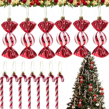 Vánoční dekorace 18 vánočních ozdob ve tvaru cukrové hole, třpytivé ozdoby na vánoční stromeček