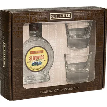 Sklenice R. JELÍNEK Dárková slivovice 45% 0,05l + 2 skleničky