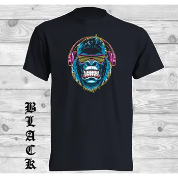 Pánské tričko levne-bavlnene-vtipne-tricko-potisk-neonova-opice Barva: Black -černá, velikost: M