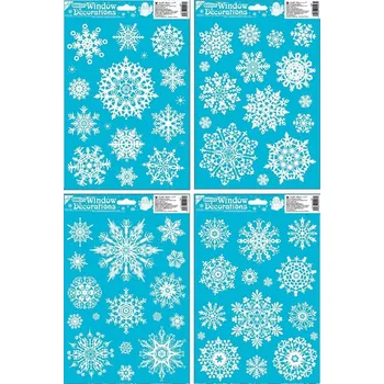 Okenní dekorace Vánoční okenní fólie s glitry - Vločky bílé - 20 x 30 cm