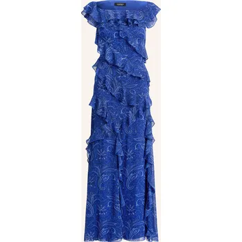 Dámské oblečení Lauren Ralph Lauren Dámské Večerní Šaty S Volány, modrá, 36