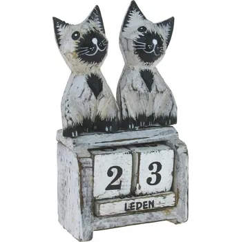 Kalendář Věčný kalendář s dvěma kočkami 13,5 cm (Věčný dřevěný kalendář)