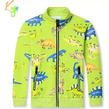 Chlapecké oblečení Chlapecká mikina Kugo HC9303 s dinosaury zelenkavá (Bavlněná mikina pro kluky se stojáčkem a na zip)