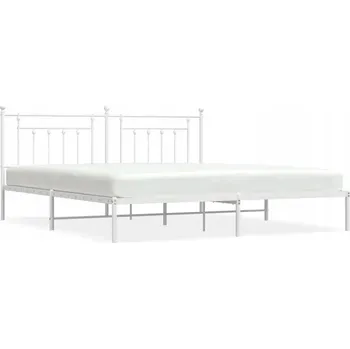 Postel Kovový rám postele bílý 207 x 206 x 97 cm s čelem