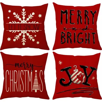 Povlak na polštářek Povlaky na vánoční polštáře lněné červené 45 x 45 cm sada 4 ks