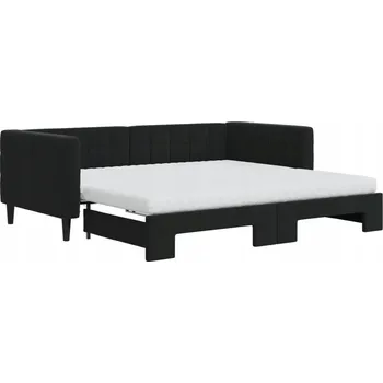 Pohovka Černá pohovka s funkcí spaní 213 x 100 x 68 cm, samet, 2 matrace 90 x 19
