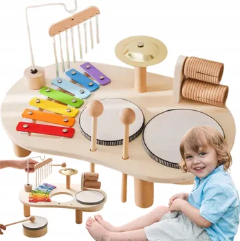 Dřevěná hračka Manipulační deska edukativní dřevěná béžová perkusní sada xylofon