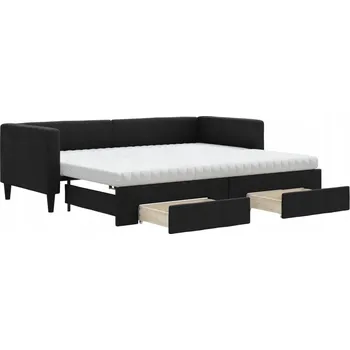 Pohovka Rozkládací pohovka s úložnými zásuvkami, černá, 223 x 90 x 68 cm