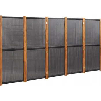 Paraván Skládací Paraván z Masivního Akáciového Dřeva a Textilie Textilene, 350x180 cm