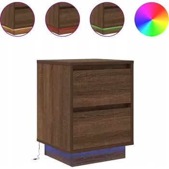Noční stolek Noční stolek s LED osvětlením, hnědý dub, 38x34x50 cm
