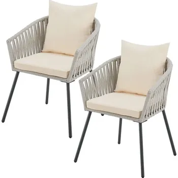 FurniGO Kovová křesla 2 ks – krémová/šedá