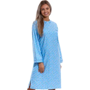 Dámská noční košile Modrá květinová flanelová extra teplá noční košilka dámská - dlouhá 1DF0014 modrá xxxl