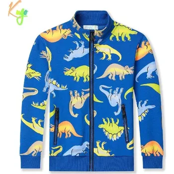 Chlapecká mikina Chlapecká mikina Kugo HC9303 s dinosaury modrá (Bavlněná mikina pro kluky se stojáčkem a na zip)