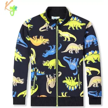 Chlapecká mikina Chlapecká mikina Kugo HC9303 s dinosaury tmavě modrá (Bavlněná mikina pro kluky se stojáčkem a na zip)