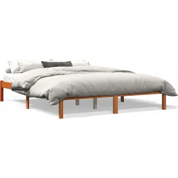 Postel Dřevěná postel z borovice, voskovaný hnědý odstín, 205,5 x 155,5 x 31 cm