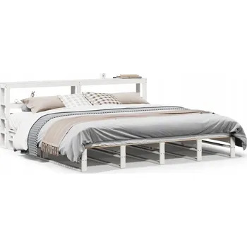 Postel Bílá postel z masivního borovicového dřeva 219 x 186 x 82 cm s policemi