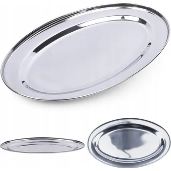 OCELOVÝ stříbrný servírovací tác oválný talíř podnos mísa 39x26 cm