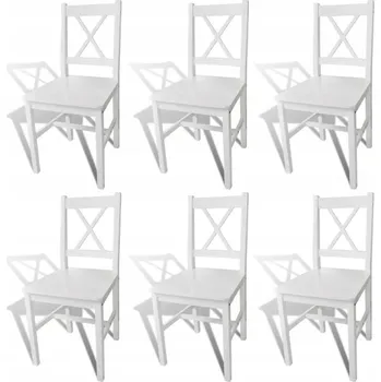 Jídelní židle Sada 6 bílých jídelních židlí z masivního borovicového dřeva 41,5x45,5x85,5 cm