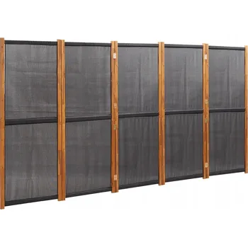 Paraván Paraván z masivního akáciového dřeva a textilie textilene, 350x180 cm, černý
