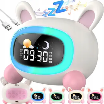 Lampička Vzdělávací hodiny budík lampička noční LED lampa pro děti králík