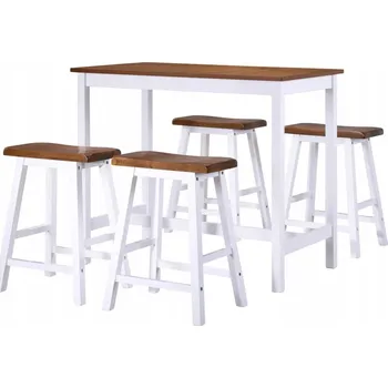 Jídelní set Barový set: Stůl z MDF a dřevěné nohy + 4 barové židle, hnědo-bílý, 108x