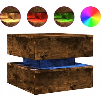 Konferenční stolek LED konferenční stolek s nastavitelným osvětlením, kouřový dub, 50x50x40 cm