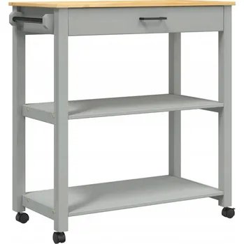 Servírovací stolek Kuchyňský vozík MONZA z borovicového dřeva, šedá a medová barva, 84x40x90 cm