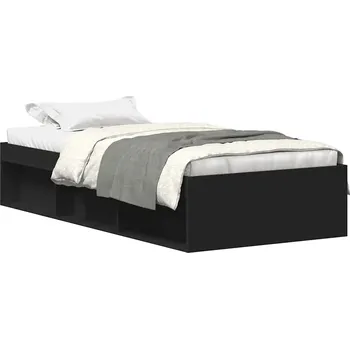 Postel Černý rám postele 193 x 93 x 35 cm se 6 přihrádkami pro uložení