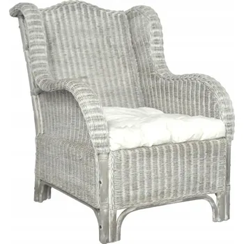 Pohovka Šedá pohovka z přírodního ratanu s krémovým polštářem, 86,5x66x89 cm