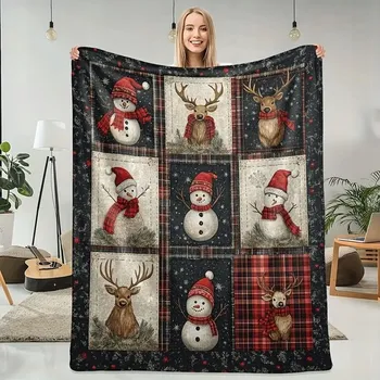 Přehoz na lůžko Přehoz na postel Vánoční sněhulák sob měkký dárek 150x200 cm