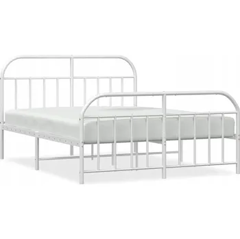 Postel Kovový rám postele bílý 207 x 166 x 100 cm s čelem a podnožkou