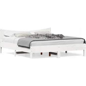 Postel Dřevěná borovicová postel bílá 205,5 x 185,5 x 74 cm