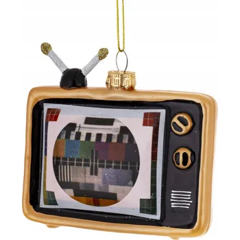 Vánoční ozdoba Vánoční Koule skleněná retro TV 10 cm 1 ks černá