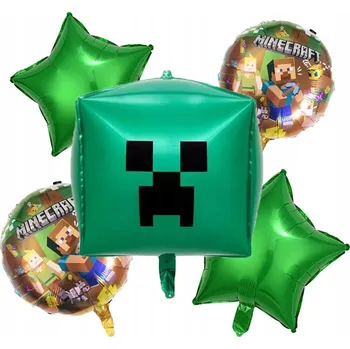 Balónek Minecraft fóliové balónky Creeper BALÓN Kriper sada narozeniny 5 ks + BRČKO