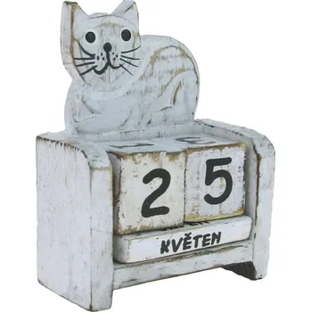 Kalendář Věčný kalendář s kočkou 9,5 cm (Věčný dřevěný kalendář)